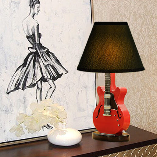 Cartoon Creative Fabric Shade Guitar 1-Light Table Lamp