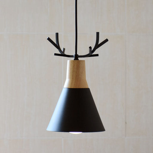 Modern Minimalist Antler Wood Iron Cone 1-Light Pendant Light For Living Room