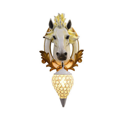 European Vintage Resin Horse Head Lantern 1-Light Wall Sconce Lamp