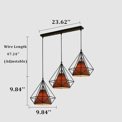 Wrought Iron Openwork 3-Light Diamond Shade Pendant Light 2 Design
