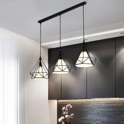 Wrought Iron Openwork 3-Light Diamond Shade Pendant Light 2 Design