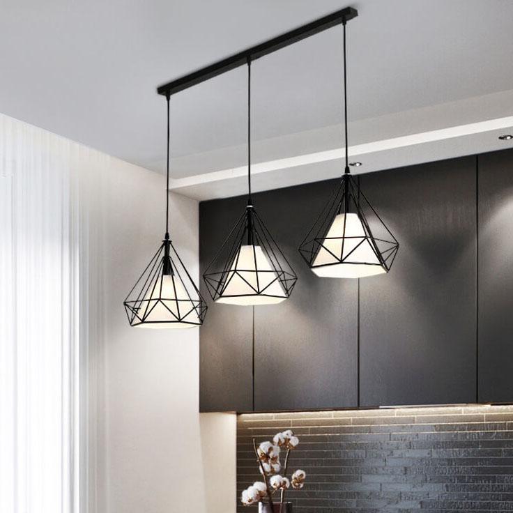 Wrought Iron Openwork 3-Light Diamond Shade Pendant Light 2 Design