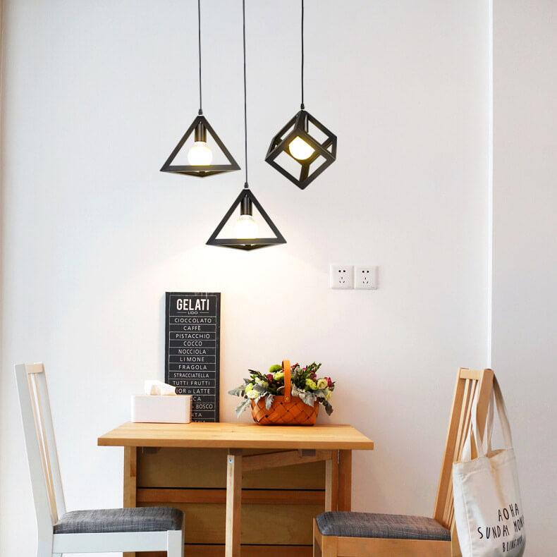 Lámpara de araña industrial geométrica contemporánea de hierro de 3 luces para comedor 
