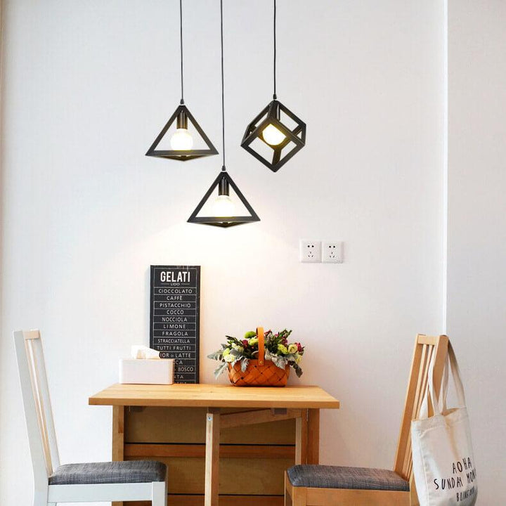 Lámpara de araña industrial geométrica contemporánea de hierro de 3 luces para comedor 