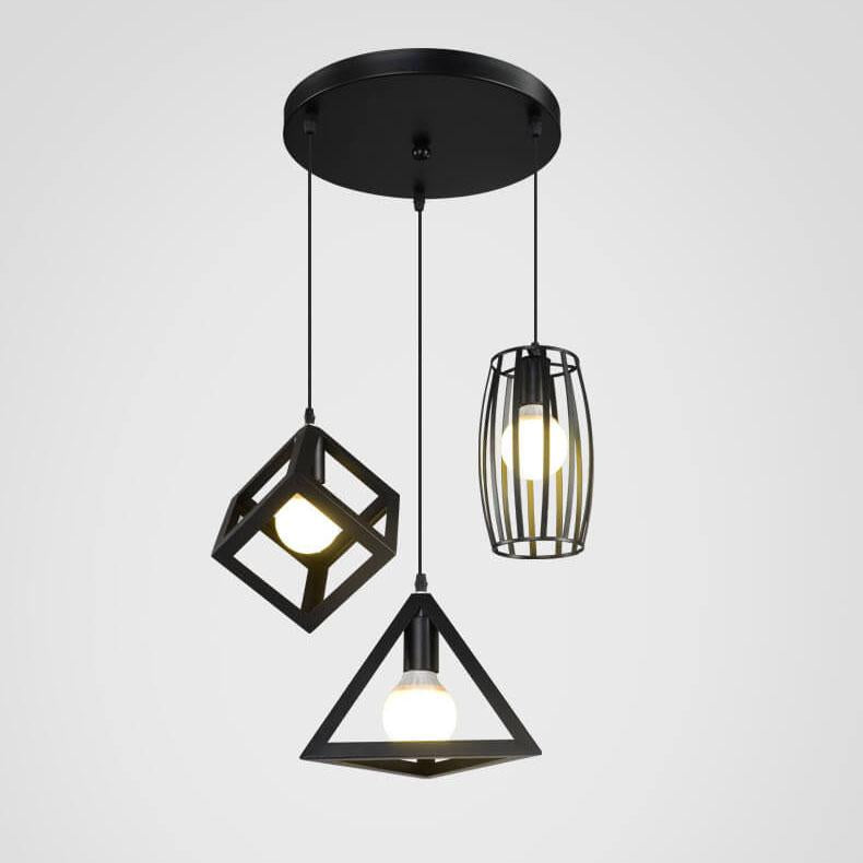 Lámpara de araña industrial geométrica contemporánea de hierro de 3 luces para comedor 