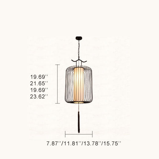Estilo chino nuevo retro lámpara colgante de 1 luz con pantalla de jaula de pájaro 