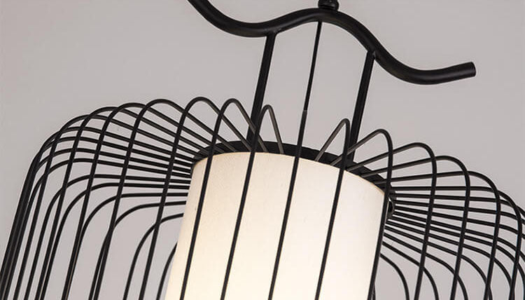 Estilo chino nuevo retro lámpara colgante de 1 luz con pantalla de jaula de pájaro 