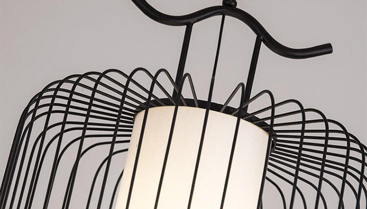 Estilo chino nuevo retro lámpara colgante de 1 luz con pantalla de jaula de pájaro 