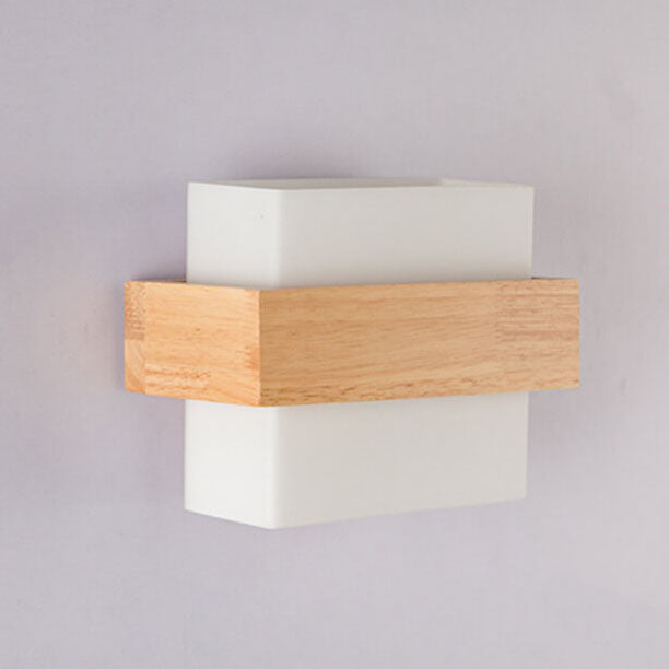 Applique murale carrée en bois moderne avec verre et 1 lumière 