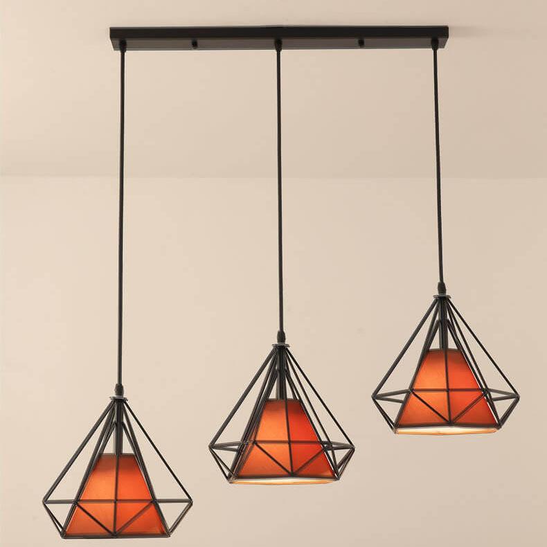 Wrought Iron Openwork 3-Light Diamond Shade Pendant Light 2 Design
