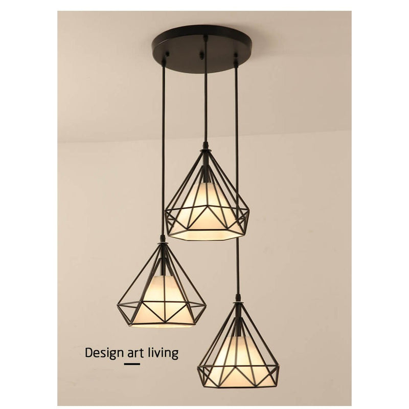 Wrought Iron Openwork 3-Light Diamond Shade Pendant Light 2 Design