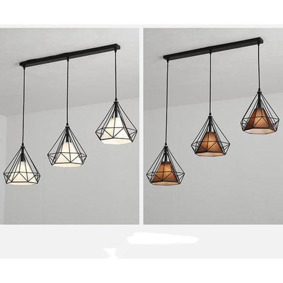 Wrought Iron Openwork 3-Light Diamond Shade Pendant Light 2 Design