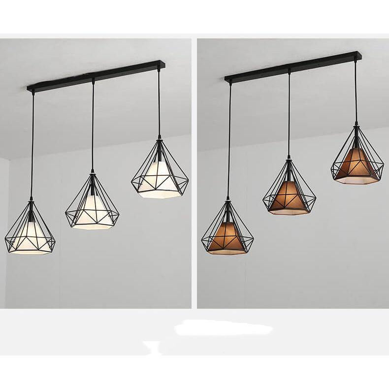 Wrought Iron Openwork 3-Light Diamond Shade Pendant Light 2 Design