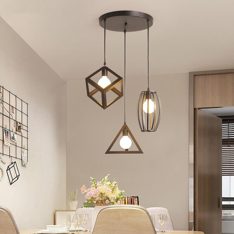 Wrought Iron Openwork 3-Light Geometry Pendant Light 2 Design