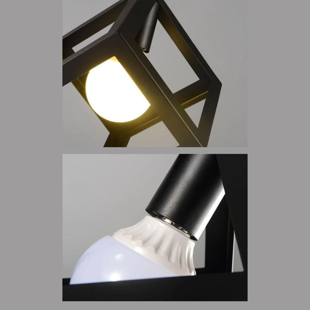 Lámpara de araña industrial geométrica contemporánea de hierro de 3 luces para comedor 
