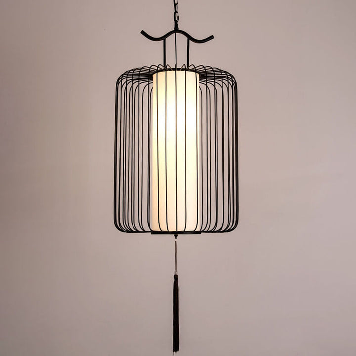 Estilo chino nuevo retro lámpara colgante de 1 luz con pantalla de jaula de pájaro 