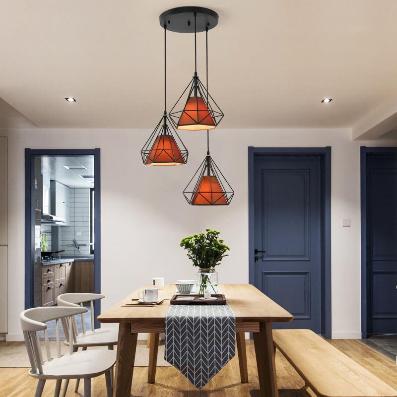 Wrought Iron Openwork 3-Light Diamond Shade Pendant Light 2 Design