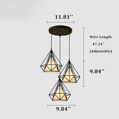 Wrought Iron Openwork 3-Light Diamond Shade Pendant Light 2 Design