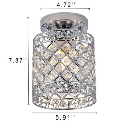 Modern Crystal Mini Cylindrical Shape 1-Light Flush Mount Light