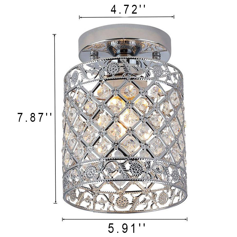 Modern Crystal Mini Cylindrical Shape 1-Light Flush Mount Light