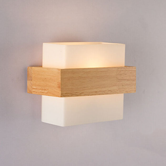 Applique murale carrée en bois moderne avec verre et 1 lumière 