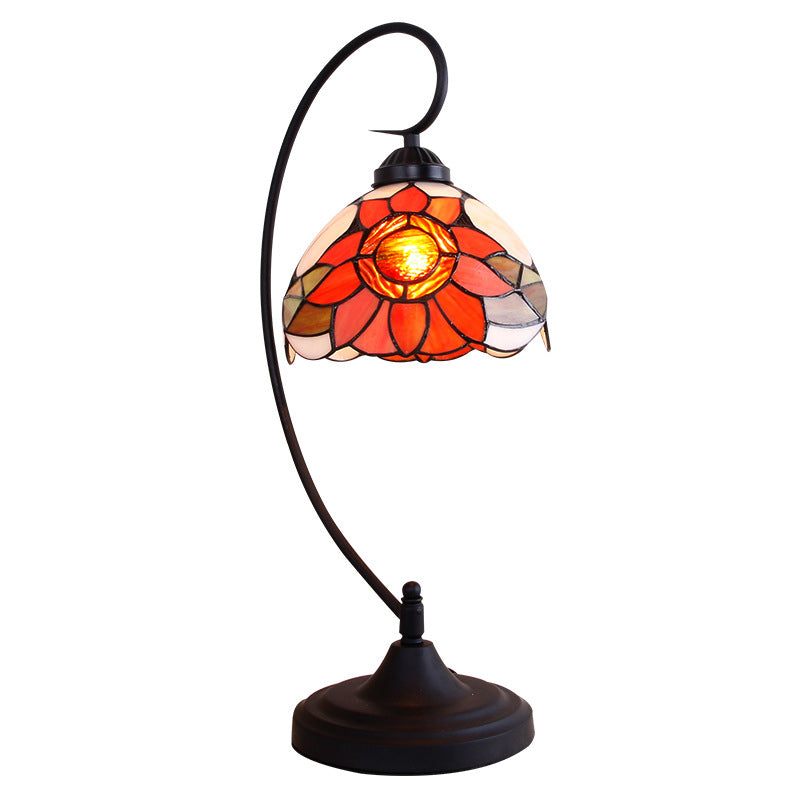 Pantalla de cúpula de vidrio teñido de girasol rústico Tiffany Lámpara de mesa de 1 luz 