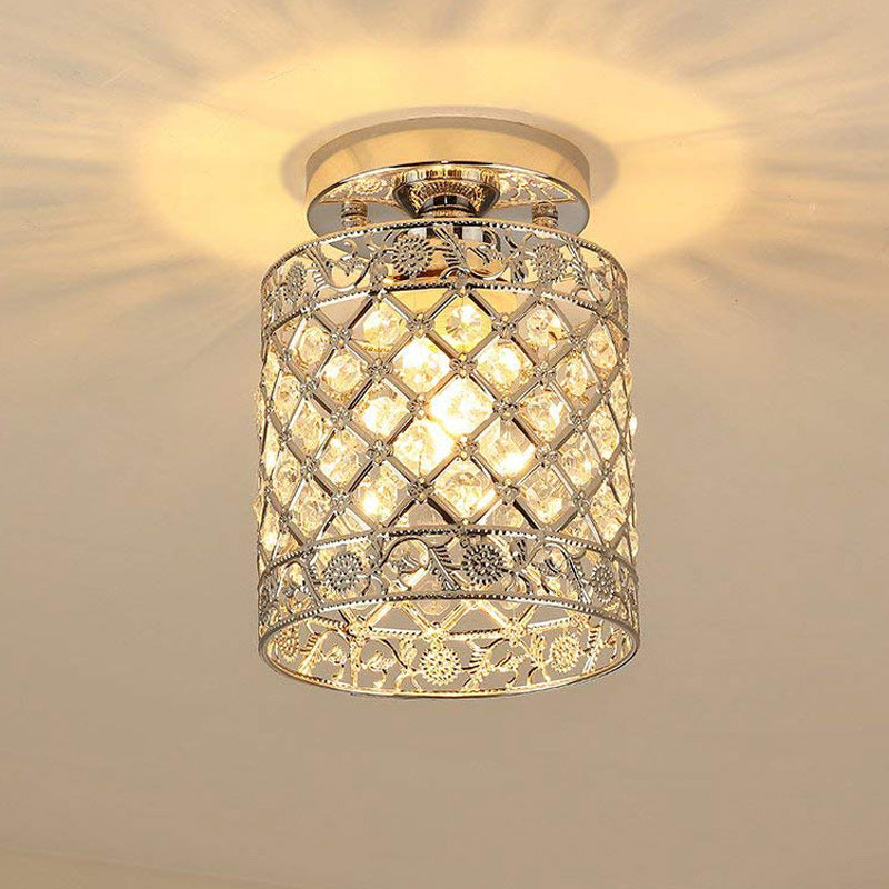 Modern Crystal Mini Cylindrical Shape 1-Light Flush Mount Light