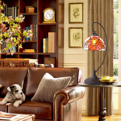 Pantalla de cúpula de vidrio teñido de girasol rústico Tiffany Lámpara de mesa de 1 luz 