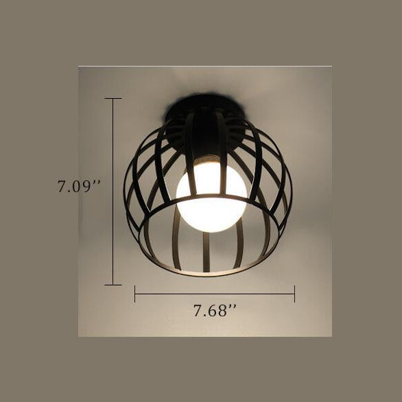 Wrought Iron 1-Light Pumpkin Shade Semi-Flush Mount Lighting