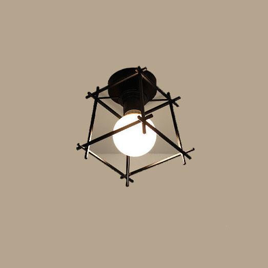 Modern Minimalist Square Iron 1-Light Tic Tac Toe Shaped Semi-Flush Mount Lighting For Entryway