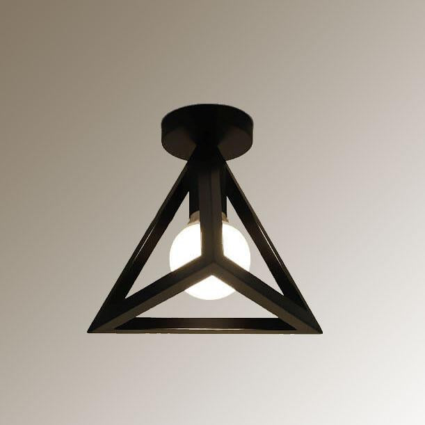 Wrought Iron 1-Light Triangles Shade Semi-Flush Mount Lighting