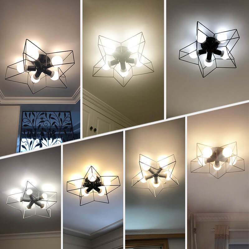 Wrought Iron 5-Light Pentagram Shaped Semi-Flush Mount Lighting