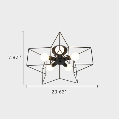 Wrought Iron 5-Light Pentagram Shaped Semi-Flush Mount Lighting