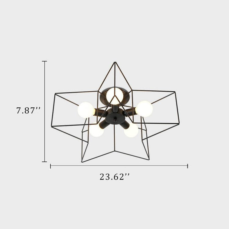 Wrought Iron 5-Light Pentagram Shaped Semi-Flush Mount Lighting