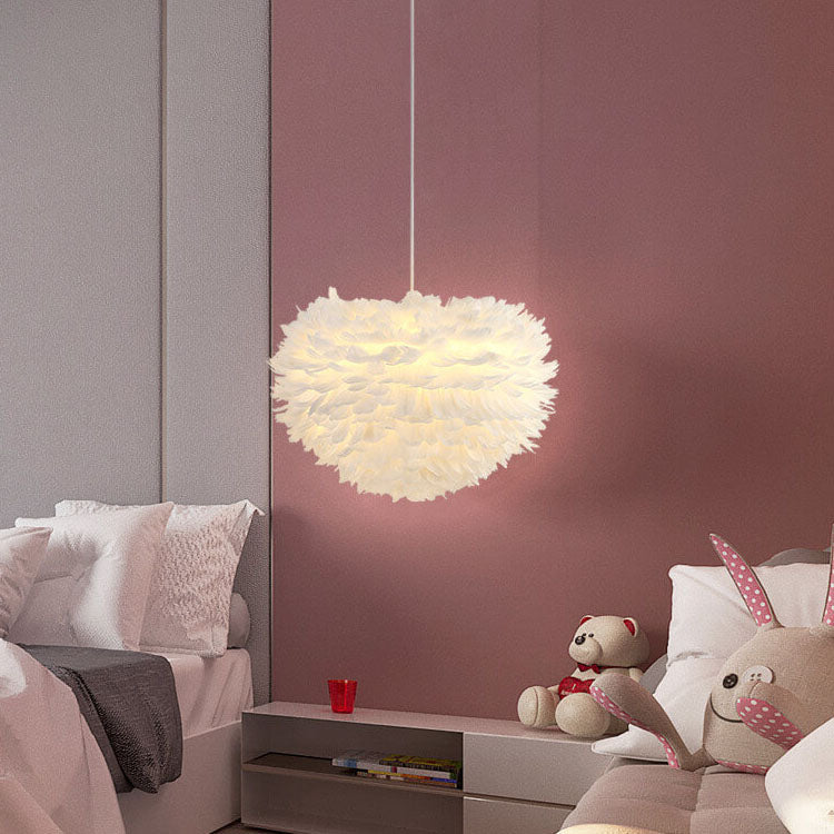 Modern Minimalist Feather Iron 1-Light Heart Shade Pendant Light for Living Room