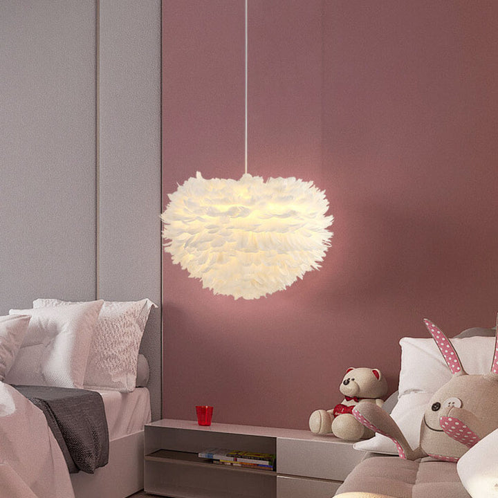 Modern Minimalist Feather Iron 1-Light Heart Shade Pendant Light for Living Room