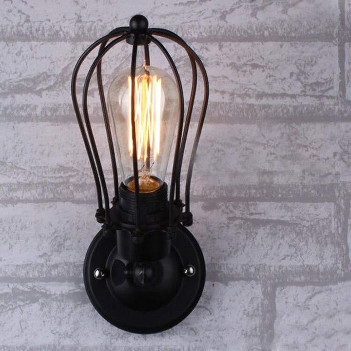 Retro Wrought Iron Cage 1-Light Rotatable Armed Sconce Lamp