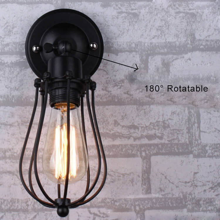 Retro Wrought Iron Cage 1-Light Rotatable Armed Sconce Lamp