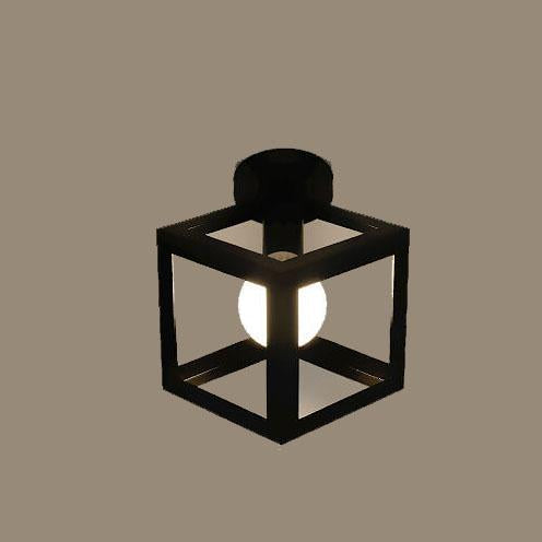 Modern Minimalist Square Iron 1-Light Semi-Flush Mount Lighting For Entryway