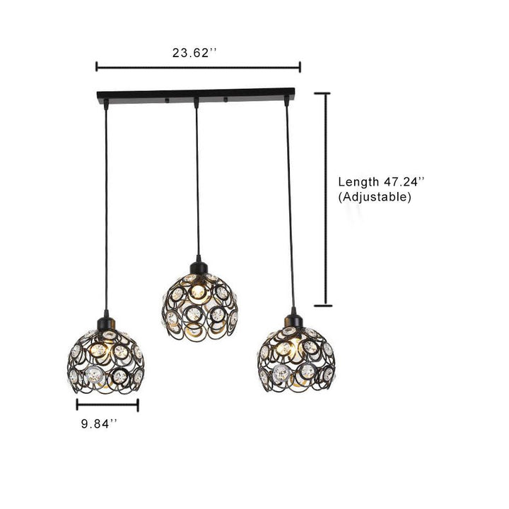 Kronleuchter aus Schmiedeeisen mit Kristallkugeln, 3 Lichter, 2 Designs 