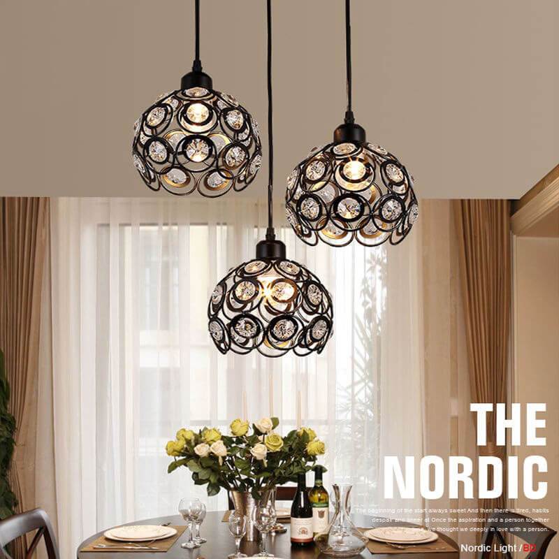 Kronleuchter aus Schmiedeeisen mit Kristallkugeln, 3 Lichter, 2 Designs 