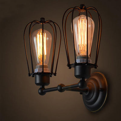 Retro Wrought Iron Cage 1-Light Rotatable Armed Sconce Lamp