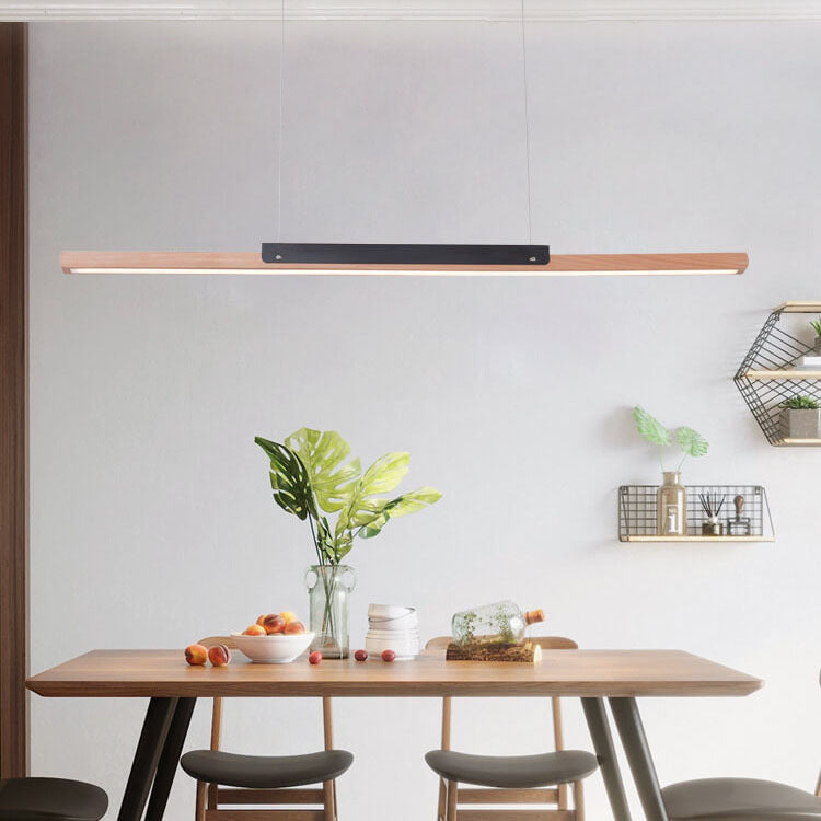Moderno colgante minimalista de 1 luz LED lineal larga de madera maciza 