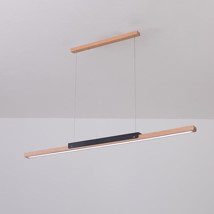 Moderno colgante minimalista de 1 luz LED lineal larga de madera maciza 