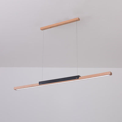 Modern Solid Wood Long Linear 1-Light LED Minimalist Pendant Light
