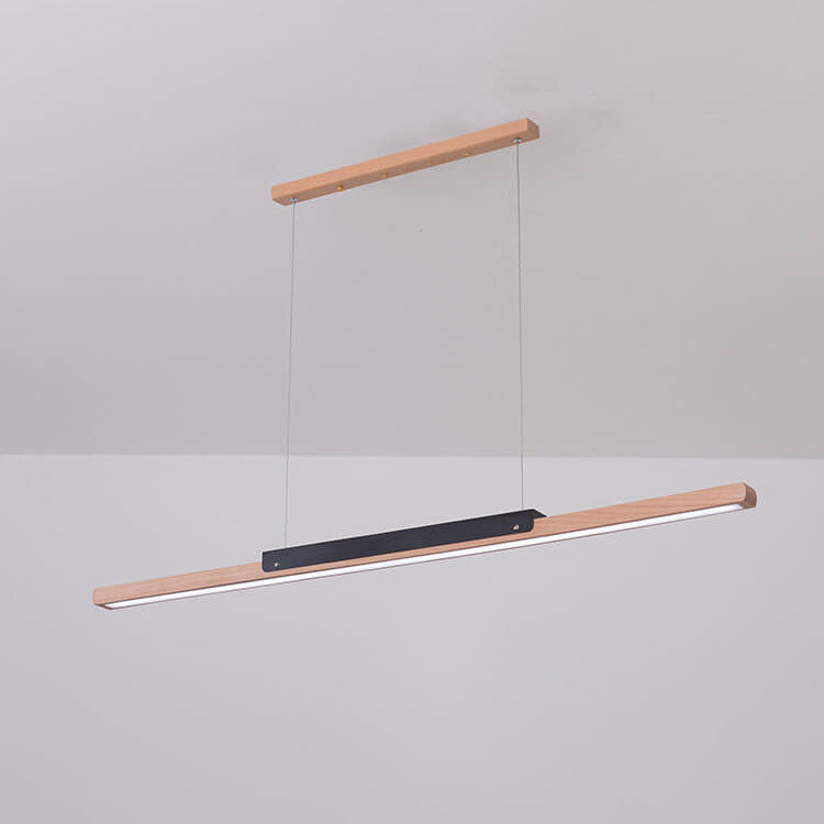 Modern Solid Wood Long Linear 1-Light LED Minimalist Pendant Light
