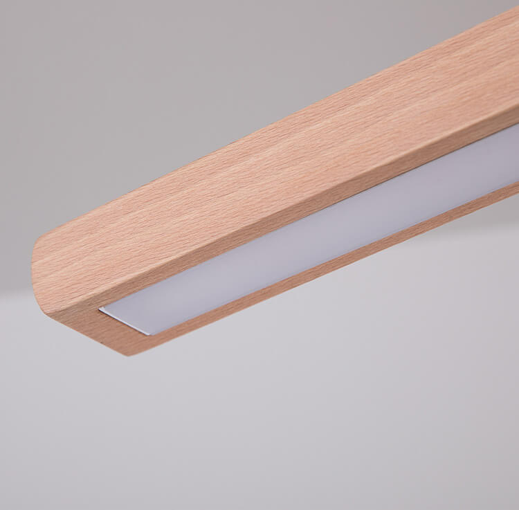Moderno colgante minimalista de 1 luz LED lineal larga de madera maciza 