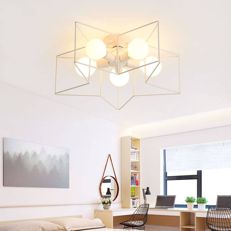 Wrought Iron 5-Light Pentagram Shaped Semi-Flush Mount Lighting