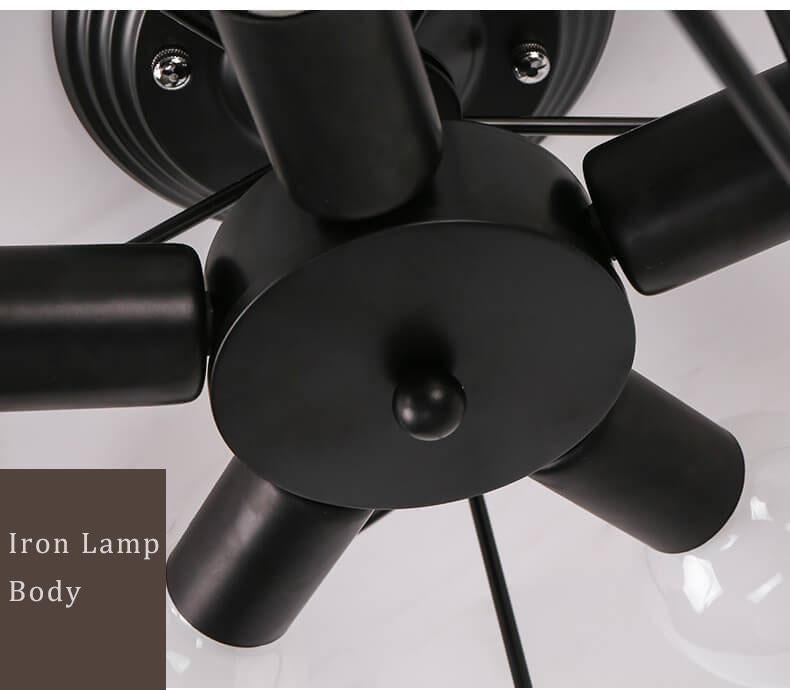 Wrought Iron 5-Light Pentagram Shaped Semi-Flush Mount Lighting