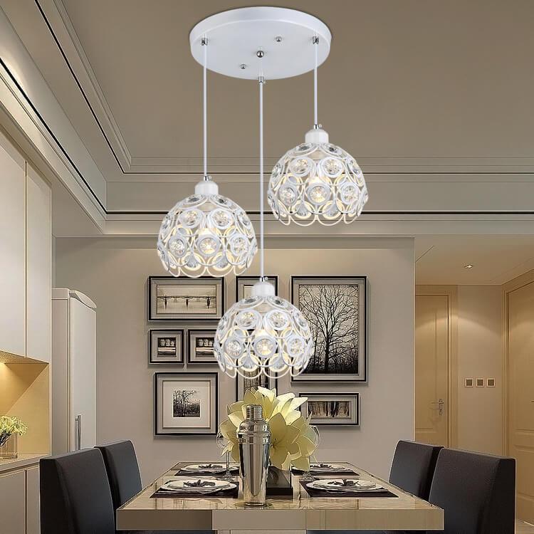 Kronleuchter aus Schmiedeeisen mit Kristallkugeln, 3 Lichter, 2 Designs 